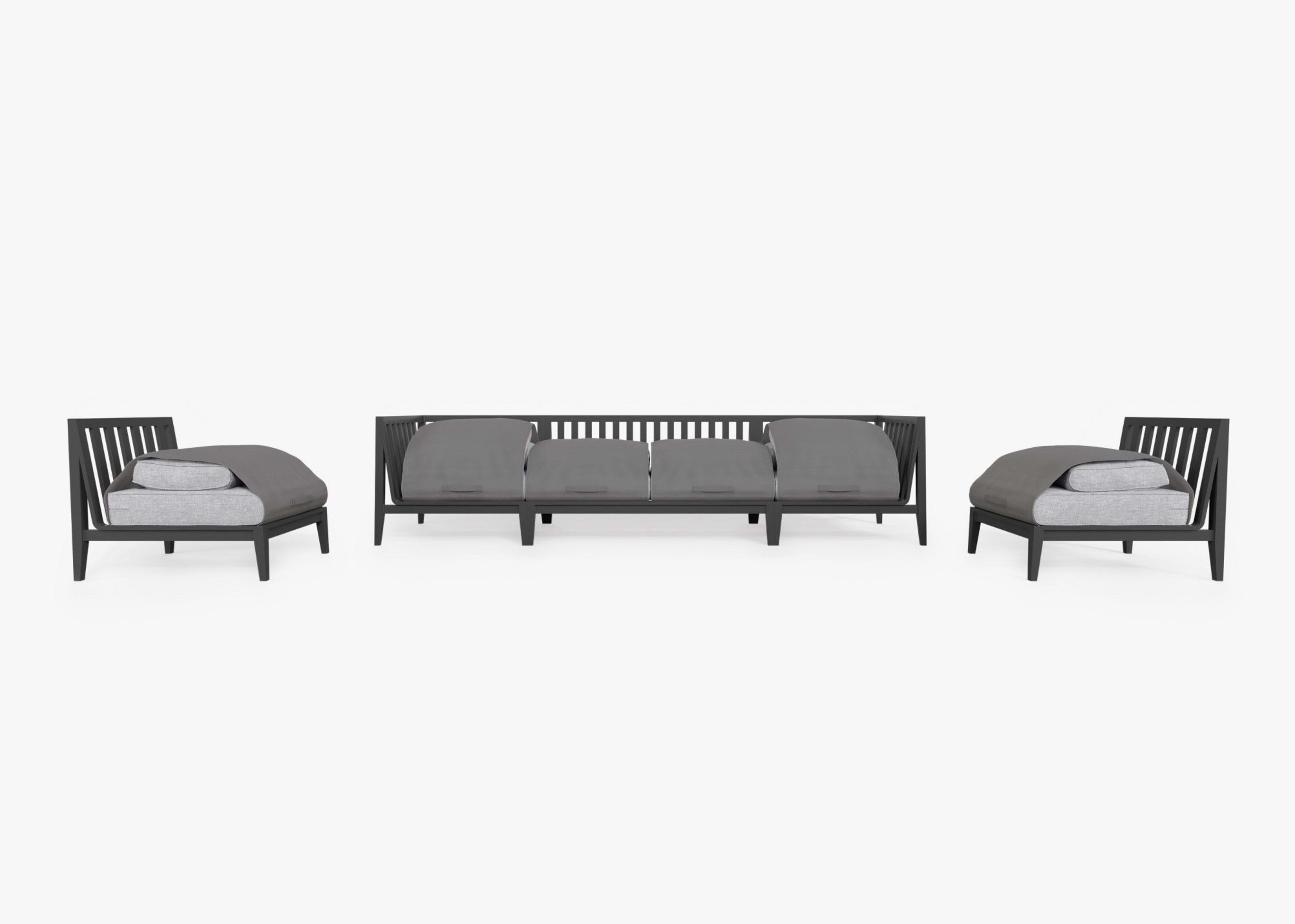 Aluminum Outdoor Sofa with Armless Chairs - 6 Seat By Outer