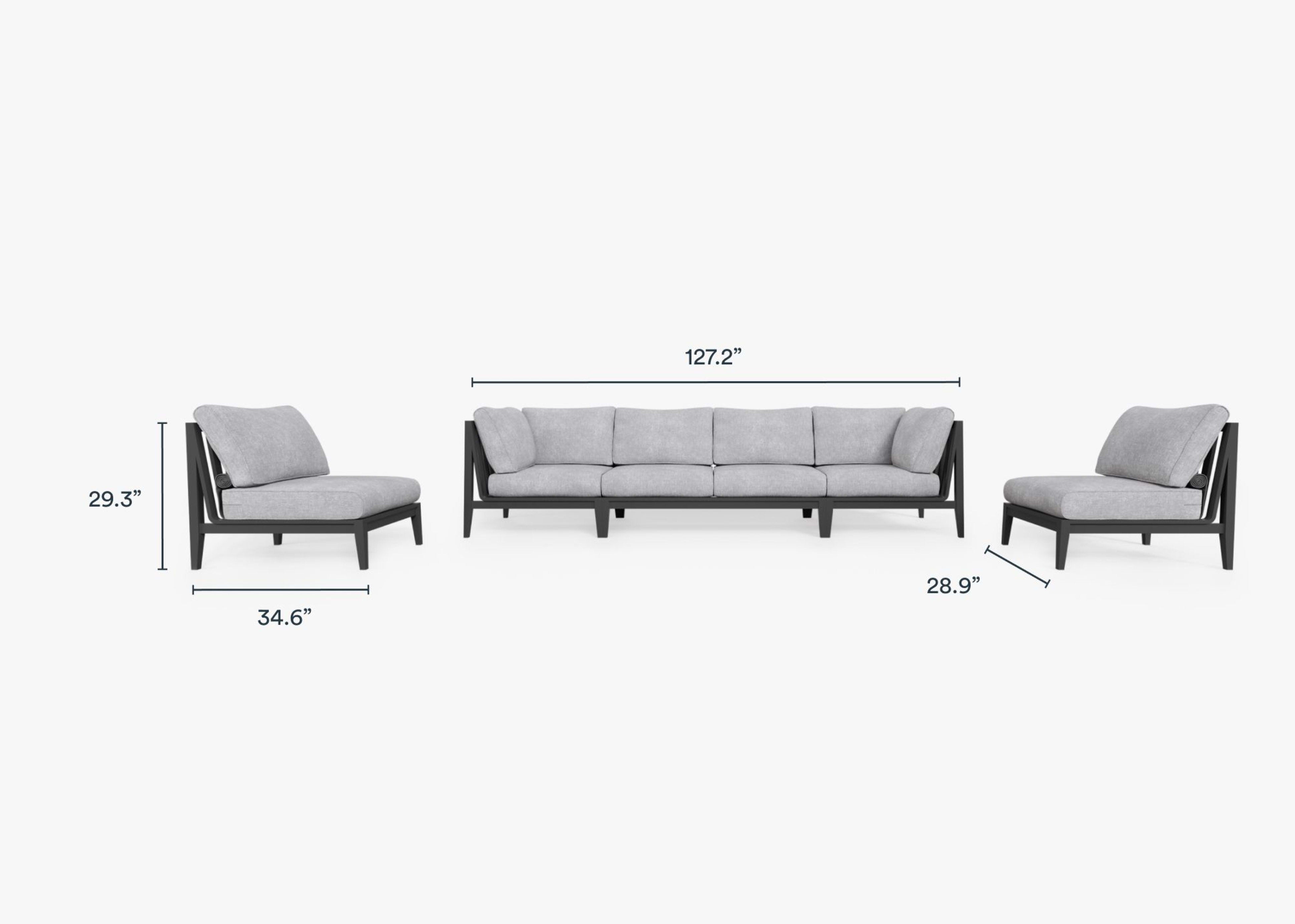 Aluminum Outdoor Sofa with Armless Chairs - 6 Seat By Outer