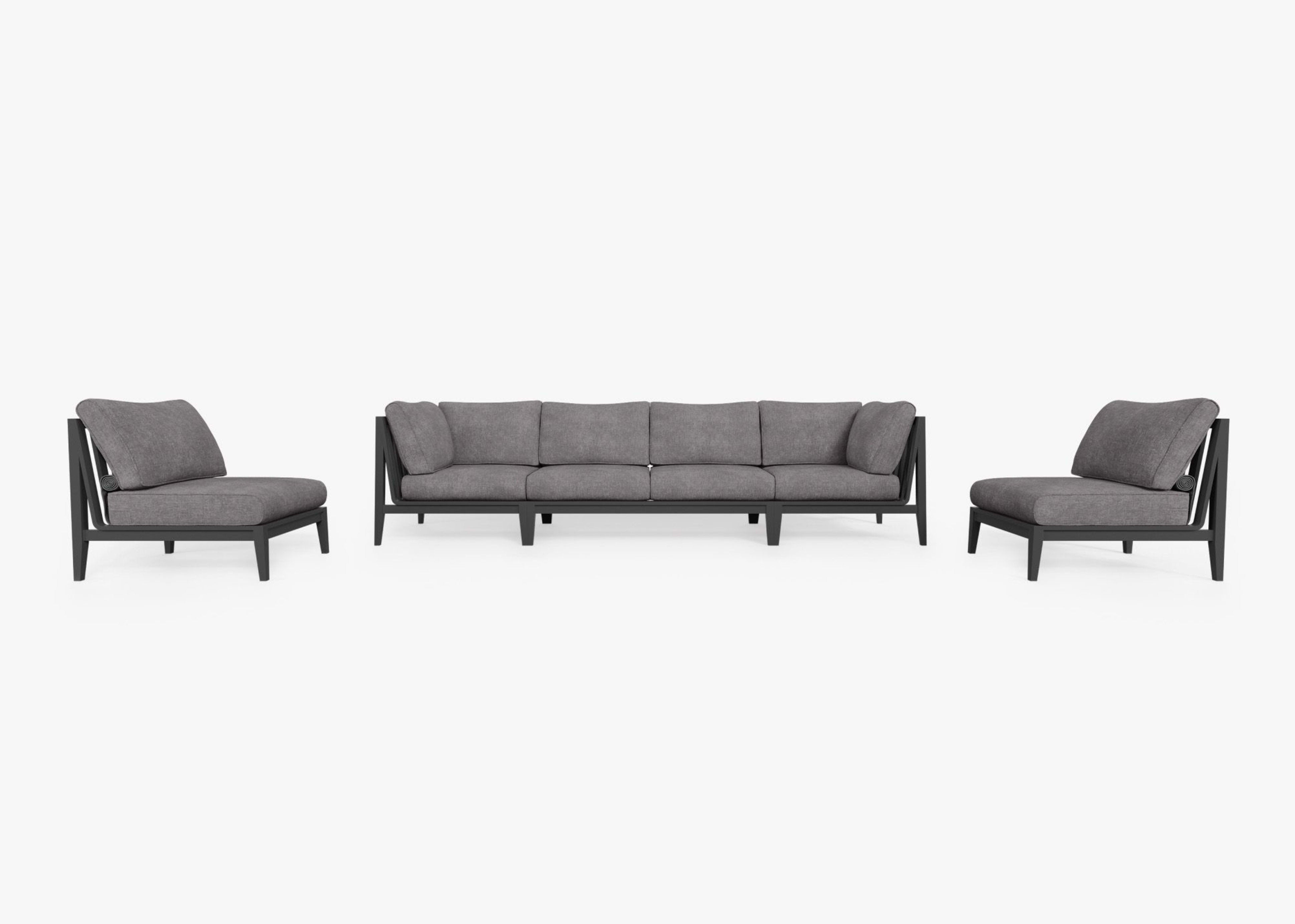Aluminum Outdoor Sofa with Armless Chairs - 6 Seat By Outer