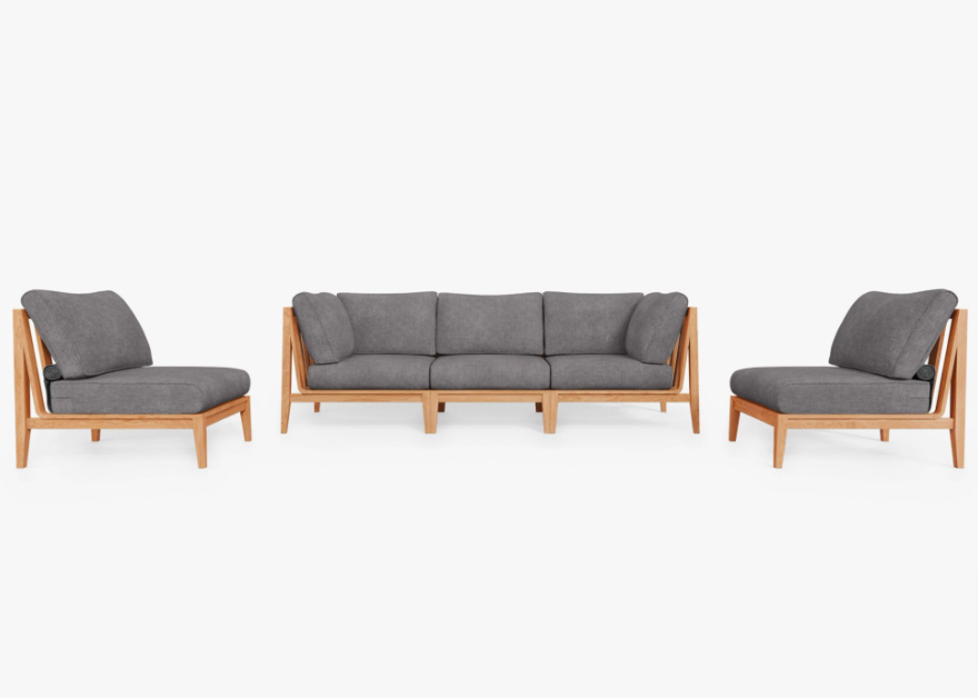 Teak Outdoor Sofa with Armless Chairs - 5 Seat by Outer