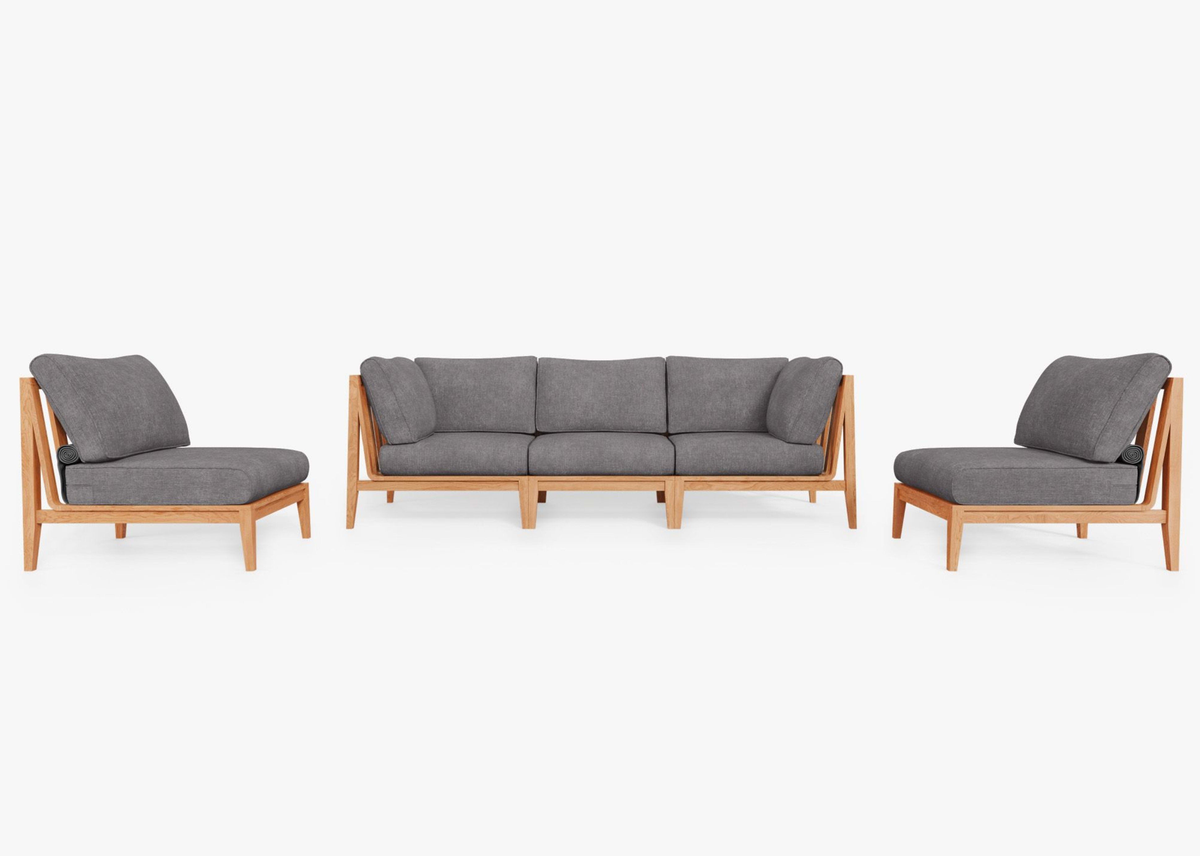 Teak Outdoor Sofa with Armless Chairs - 5 Seat by Outer