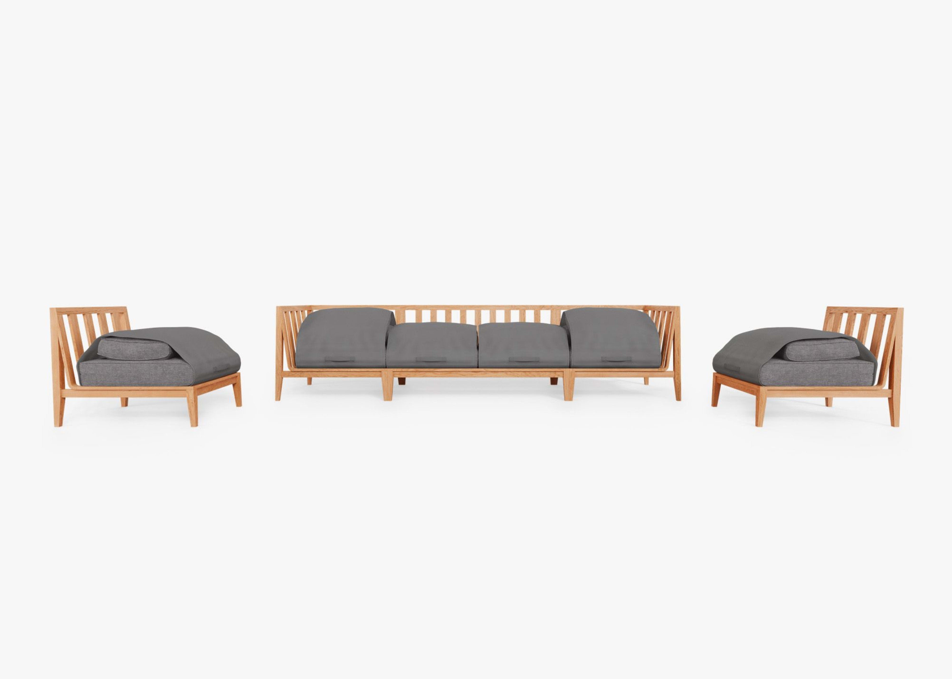 Teak Outdoor Sofa with Armless Chairs - 6 Seat by Outer
