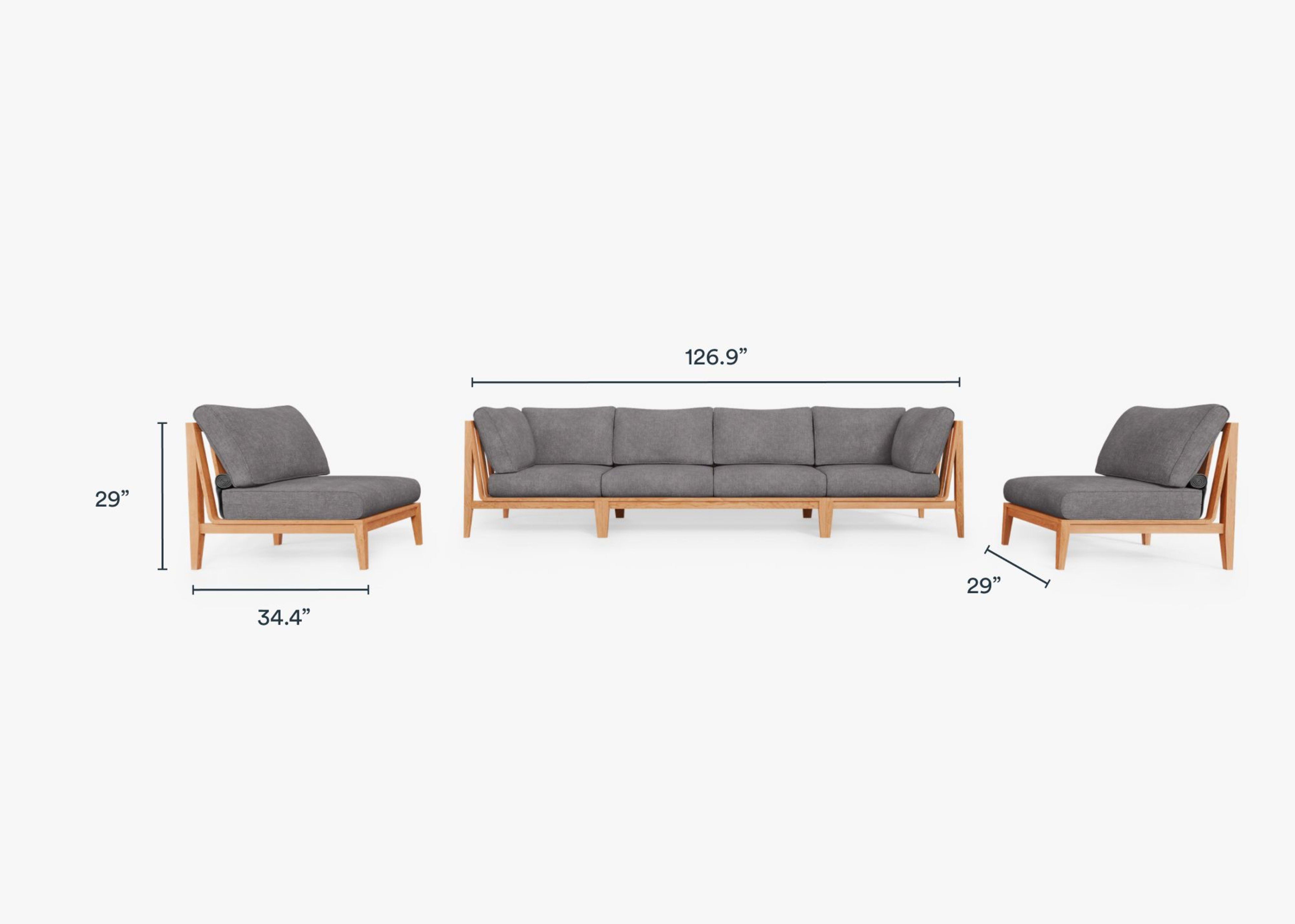 Teak Outdoor Sofa with Armless Chairs - 6 Seat by Outer