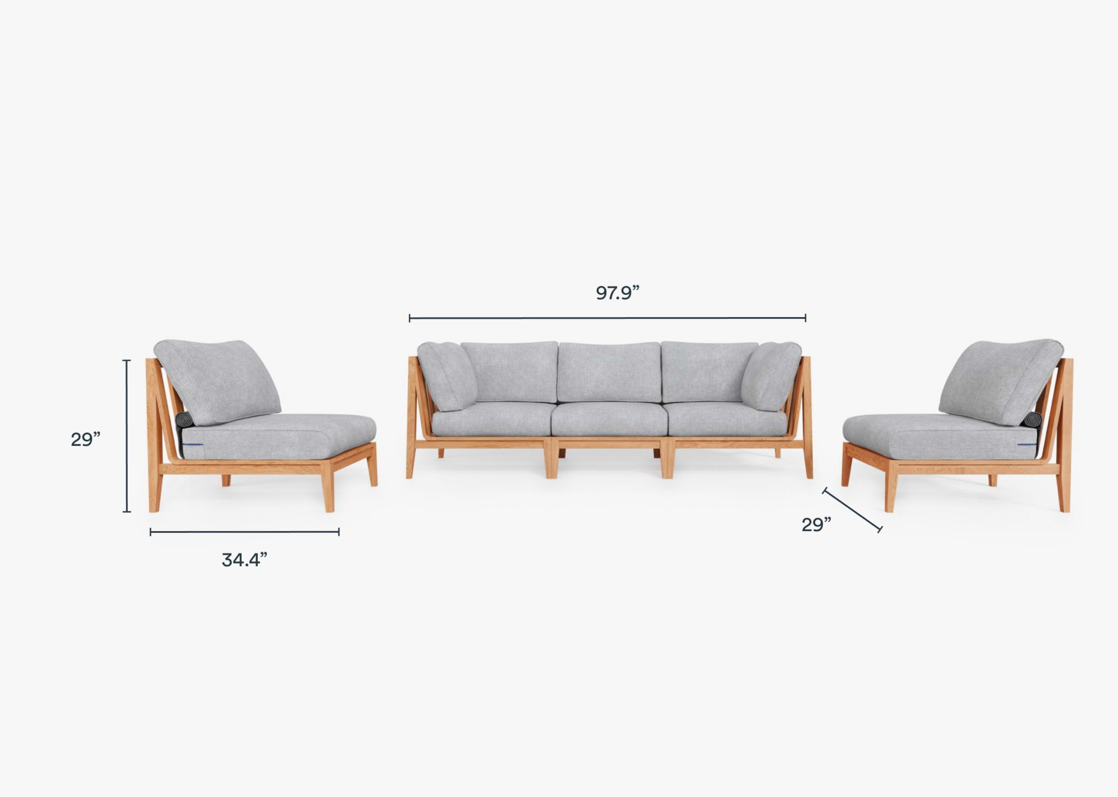 Teak Outdoor Sofa with Armless Chairs - 5 Seat by Outer