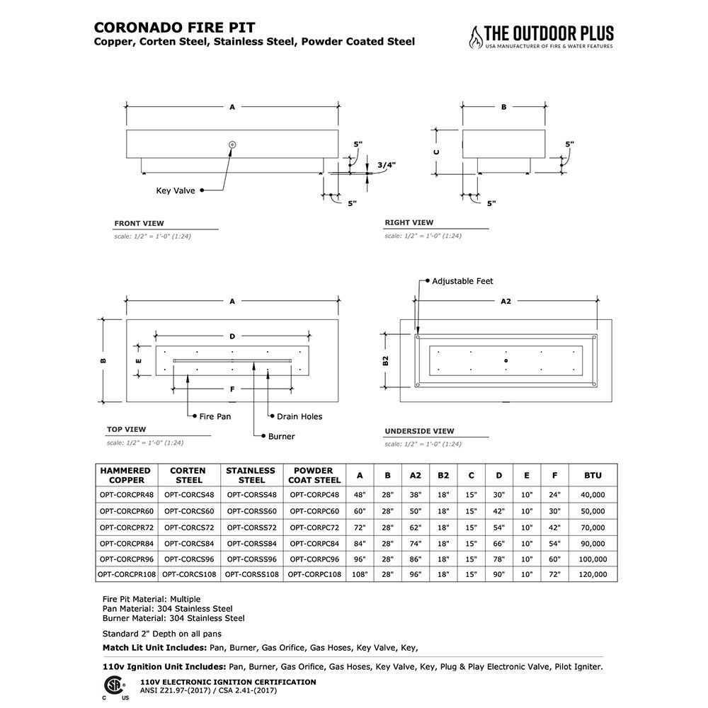 The Outdoor Plus Coronado 48 Inch Fire Pit – Metal Powder Coat