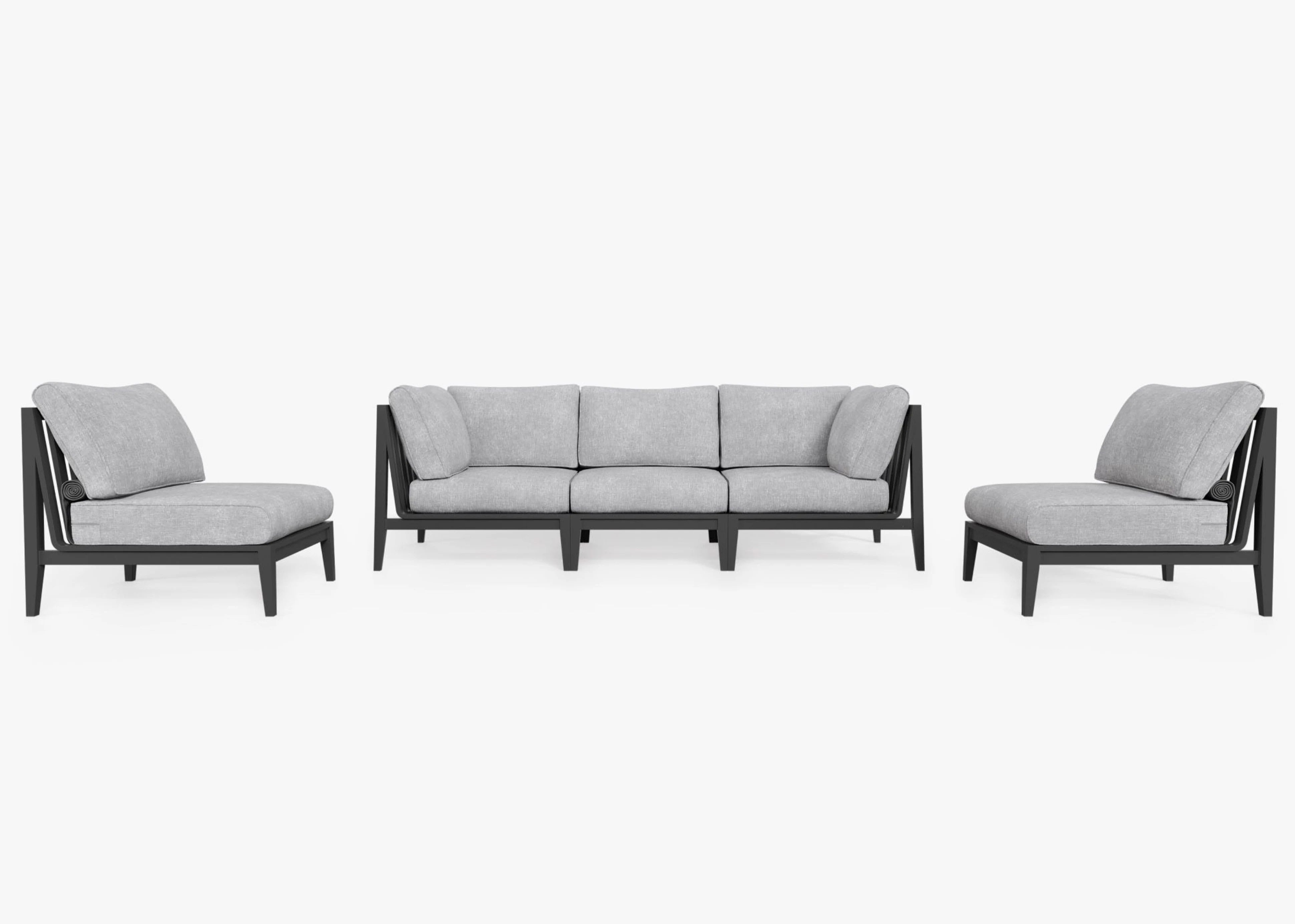 Charcoal Aluminum Outdoor Sofa with Armless Chairs - 5 Seat By Outer