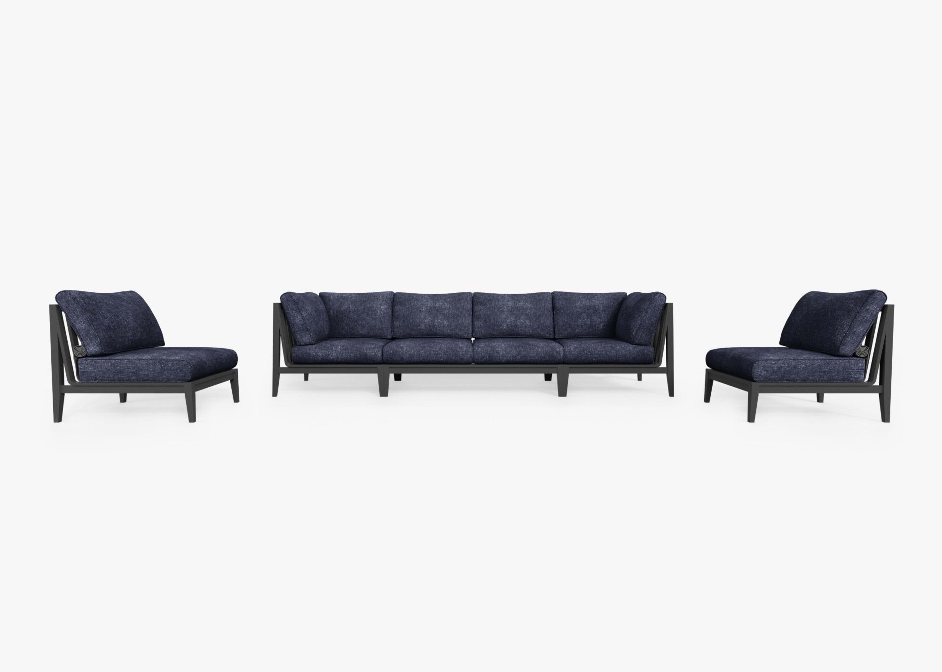 Aluminum Outdoor Sofa with Armless Chairs - 6 Seat By Outer