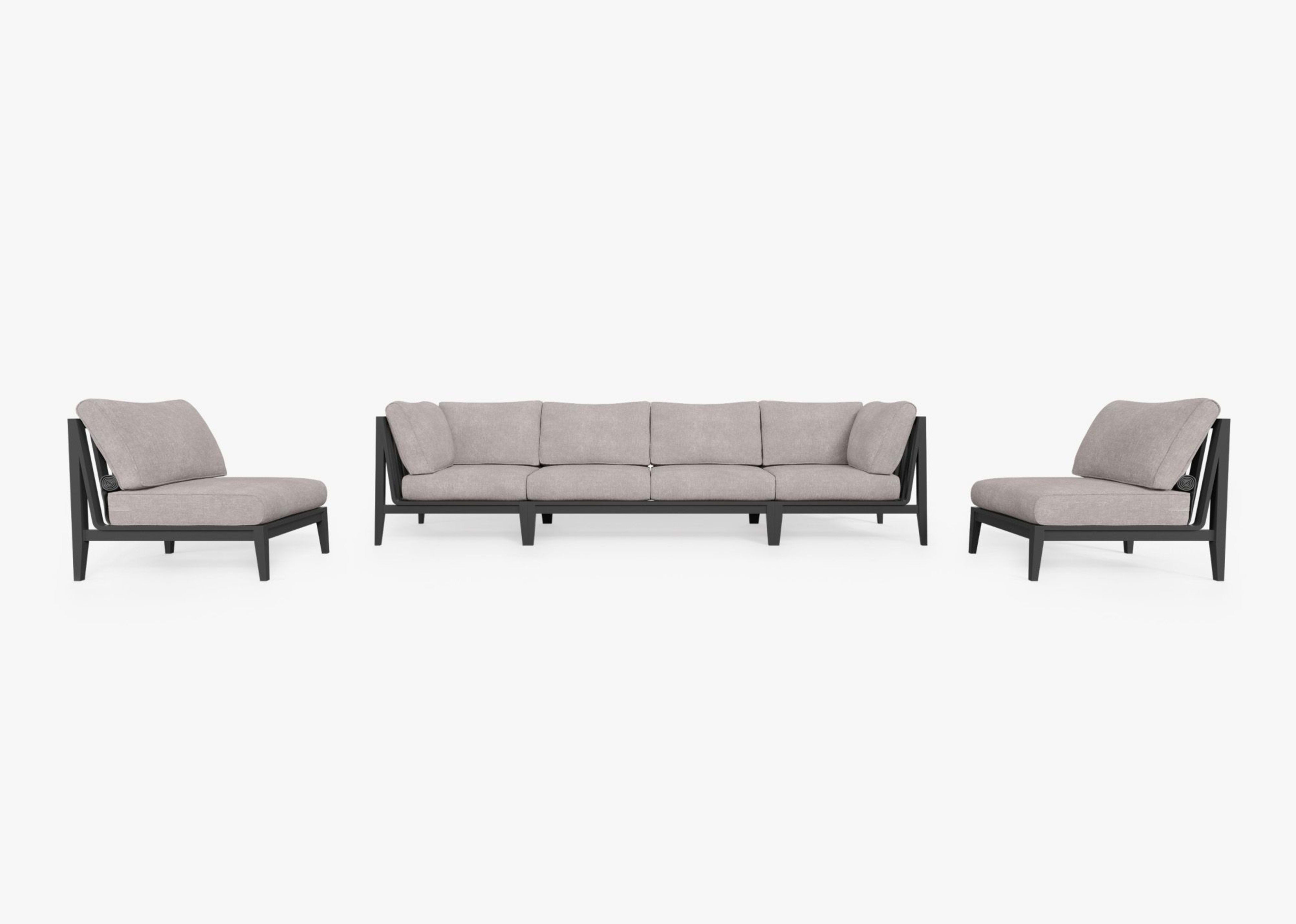 Aluminum Outdoor Sofa with Armless Chairs - 6 Seat By Outer