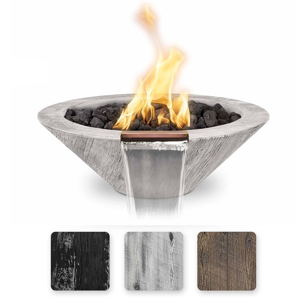 The Outdoor Plus Cazo 24 Inch Fire & Water Bowl - Wood Grain Concrete