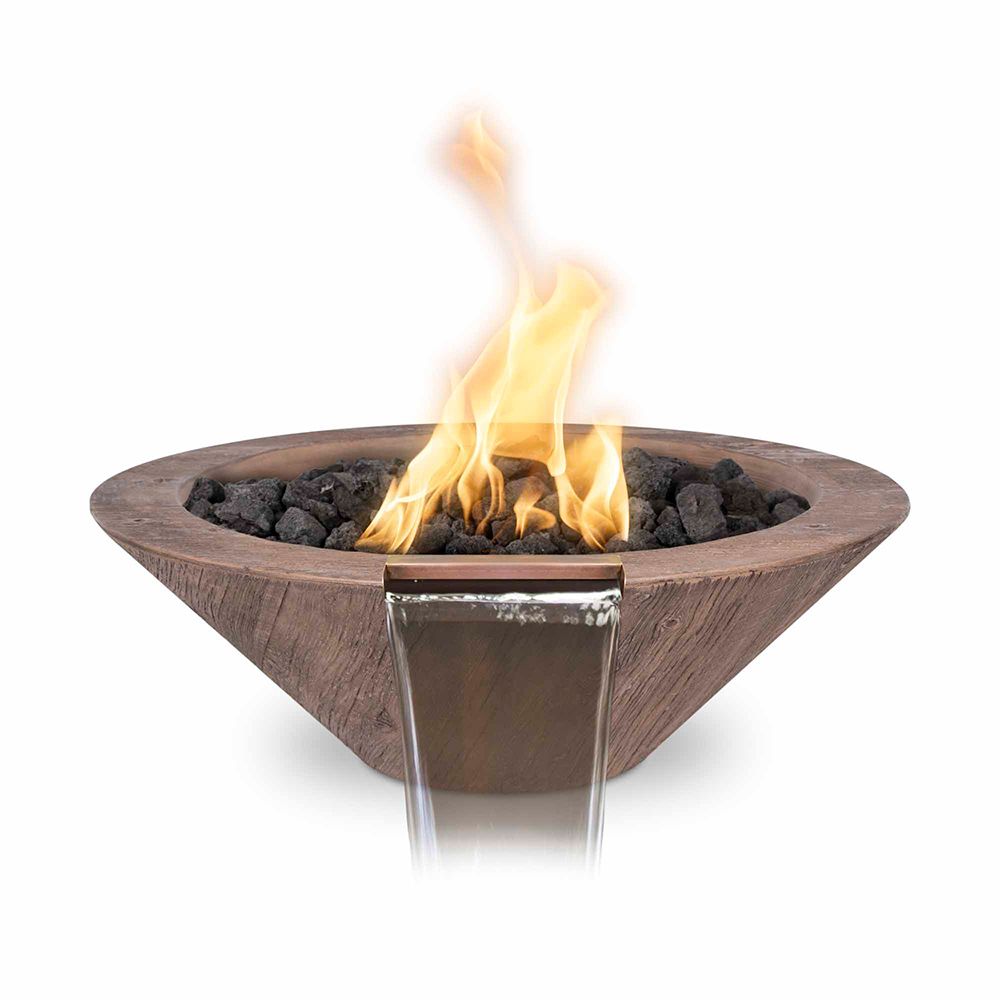 The Outdoor Plus Cazo 24 Inch Fire & Water Bowl - Wood Grain Concrete